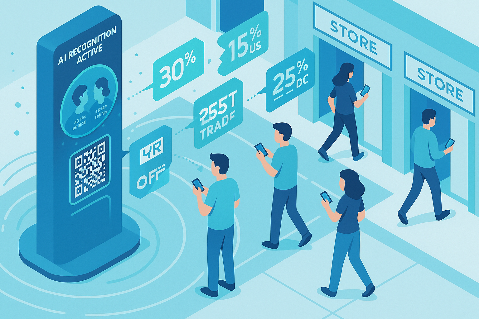 Persona interactuando con el tótem de PopAds AI